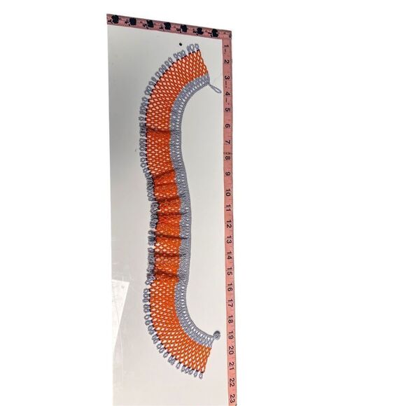 Kenya’s Artisans Saina Collar Orange & Blue Beaded Bib Statement Necklace - Picture 6 of 11